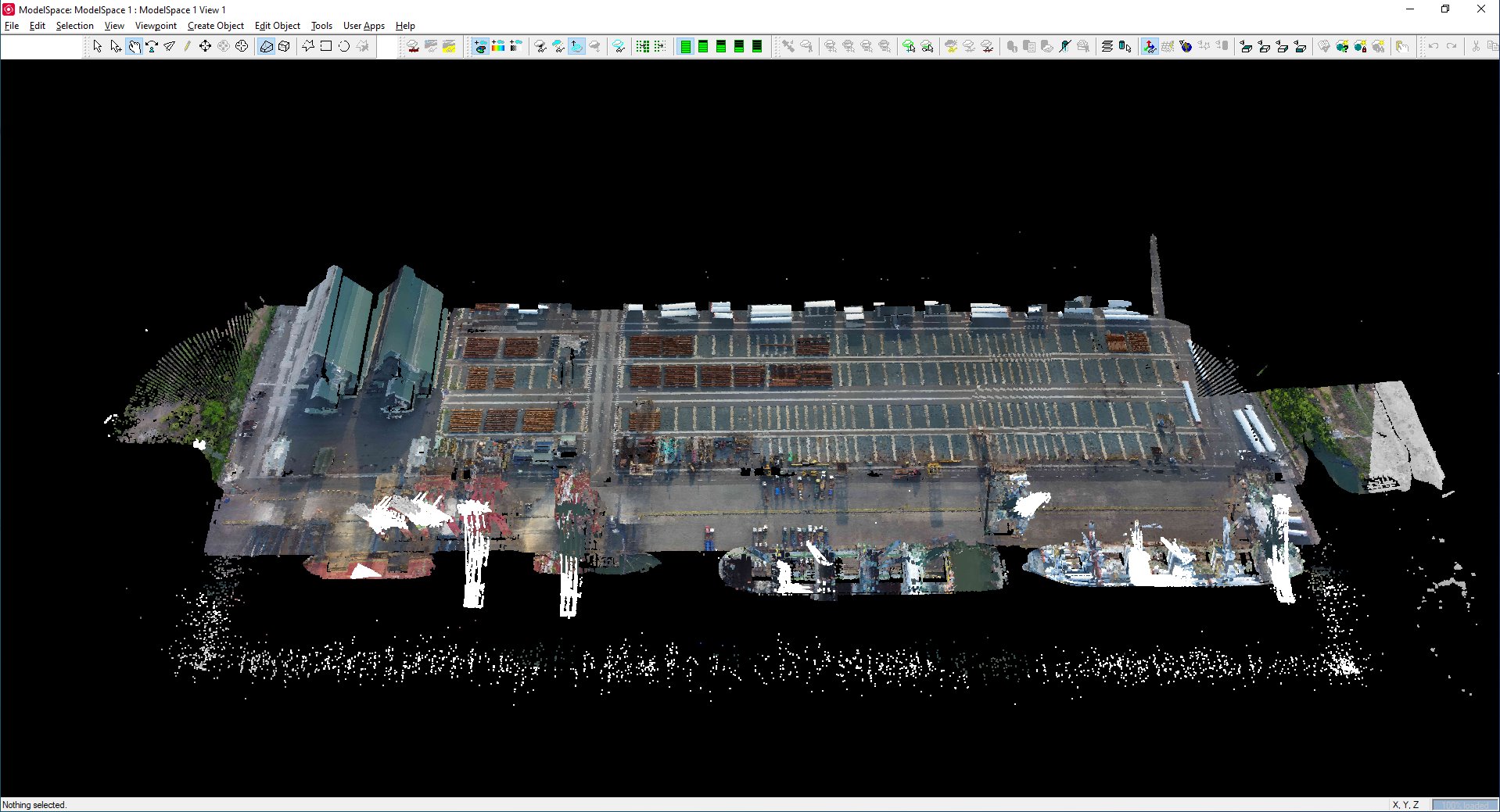Result of point cloud data obtained from several 3D scanner equipment ( Faro S350A on tripod, Leica RTC 360, Leica P50, UAV Stormbee with coloring data)