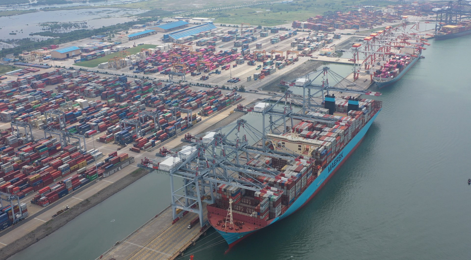 One of the largest container ships in the world docked at CMIT in Vietnam
